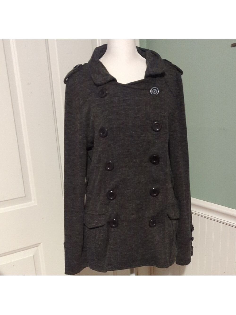 American Rag CIE Heather Gray Double Breasted Jacket Medium